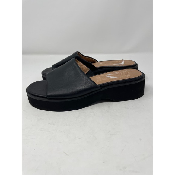 Madewell Women's Size 8.5 Slip On Open Toe Sandals Black Low Platform Wedge Heel - Picture 3 of 7